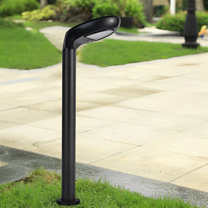 Curved Bollard Light Minimalist Solar-Powered Black Aluminum Lamp