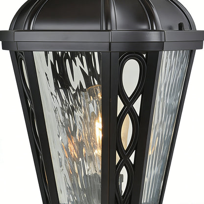 Black Post Light Aluminum with Glass Shade Weatherproof Lamp