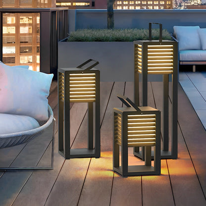 Modern Outdoor Floor Lantern Waterproof Black Portable Light