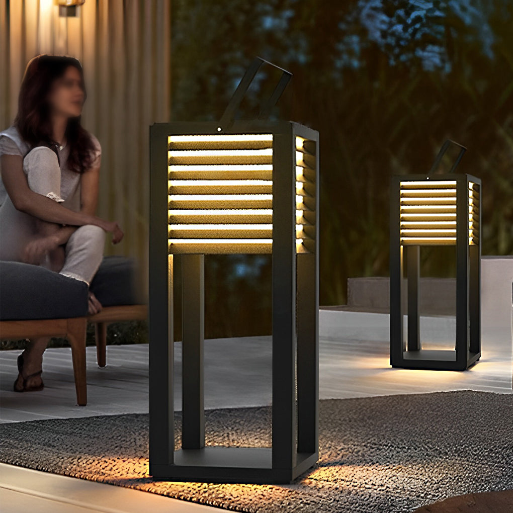 Modern Outdoor Floor Lantern Waterproof Black Portable Light