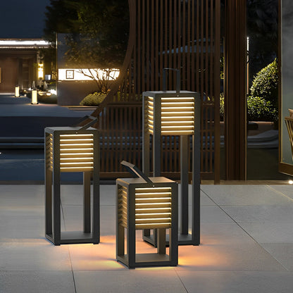 Modern Outdoor Floor Lantern Waterproof Black Portable Light