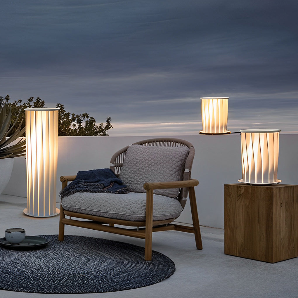 Modern Outdoor Lanterns White Twisted Metal LED Light