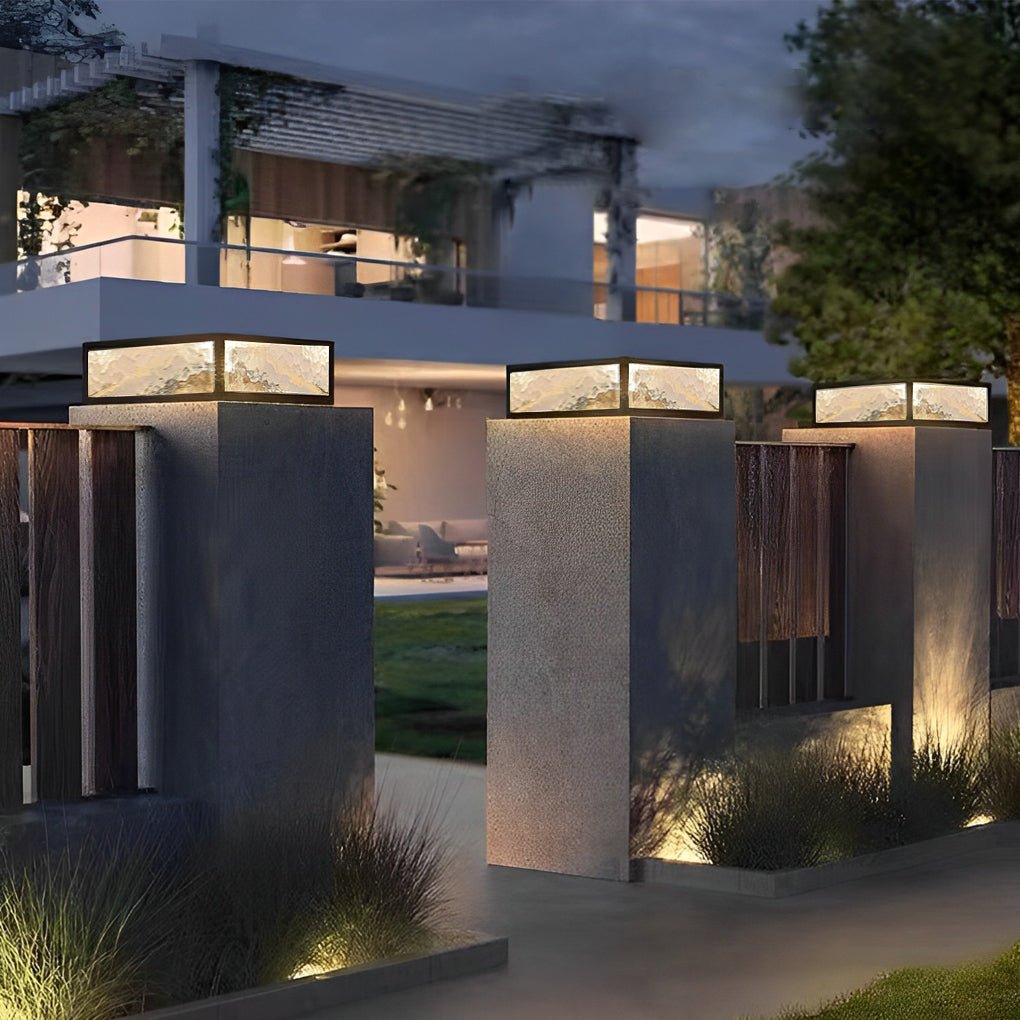 Square Outdoor Pillar Lights Modern LED – Solar & Hardwired Waterproof Fence Post Light for Garden