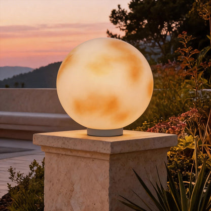 Moon-Shaped Stone Pillar Light – Solar & Hardwired Outdoor LED Decorative Post Cap Light