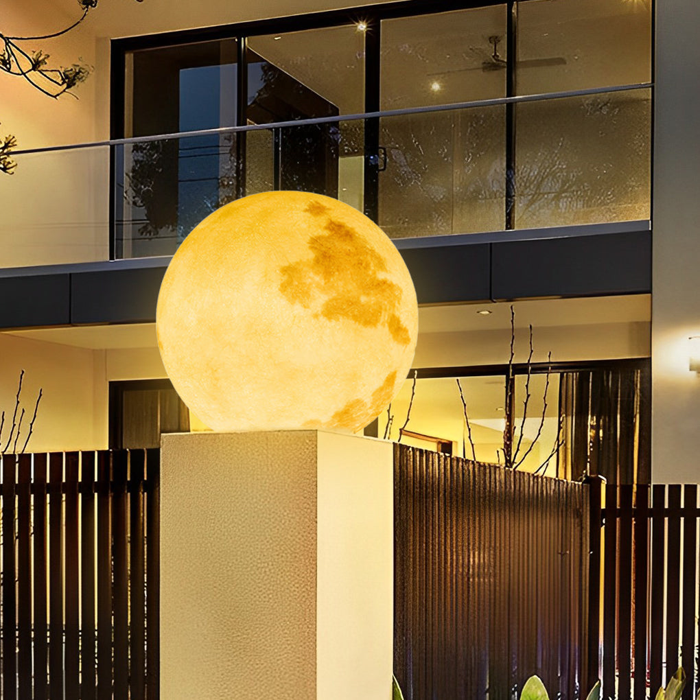 Moon-Shaped Stone Pillar Light – Solar & Hardwired Outdoor LED Decorative Post Cap Light