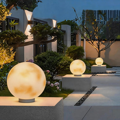 Moon-Shaped Stone Pillar Light – Solar & Hardwired Outdoor LED Decorative Post Cap Light