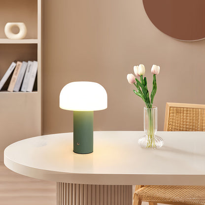 Nordic Mushroom-Shade Iron Table Lamp – Dimmable Rechargeable LED Novelty Accent Light for Bedroom & Living Room