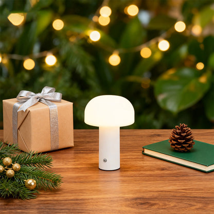 Nordic Mushroom-Shade Iron Table Lamp – Dimmable Rechargeable LED Novelty Accent Light for Bedroom & Living Room