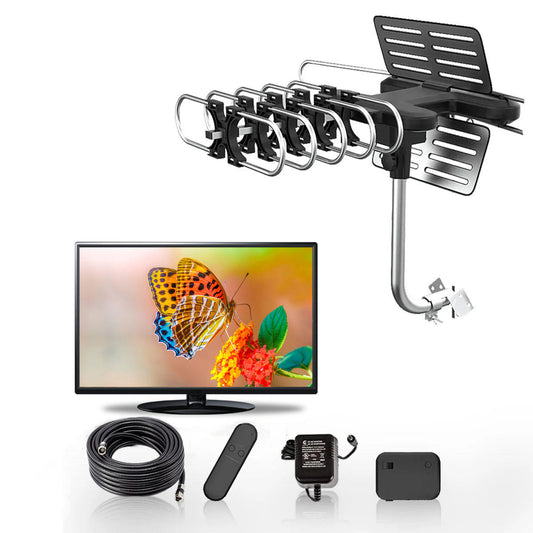 HD Digital Outdoor TV Antenna with 360° Directional Motor – Long Range Free HD Channels
