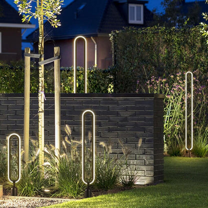Sleek Black Oval Ring LED Solar Lights Modern Outdoor Minimalist Design