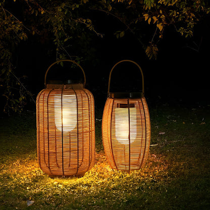 Outdoor Rattan Lanterns Portable LED Waterproof Solar Light