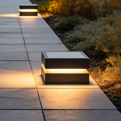 Outdoor Solar Lights Deck Modern Square Waterproof Black – Stainless Steel Post Cap Light for Fence & Patio