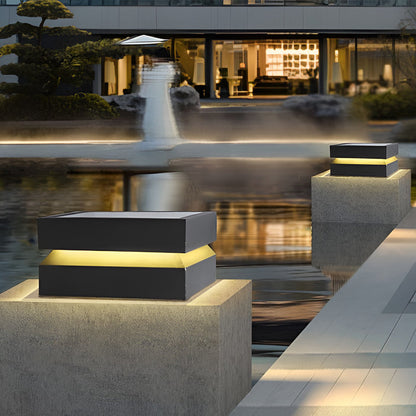 Outdoor Solar Lights Deck Modern Square Waterproof Black – Stainless Steel Post Cap Light for Fence & Patio
