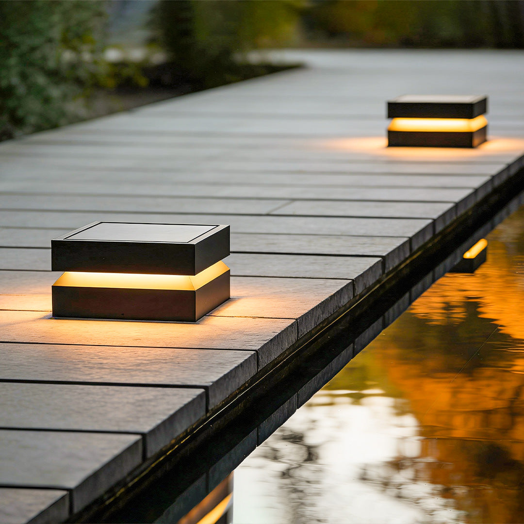 Outdoor Solar Lights Deck Modern Square Waterproof Black – Stainless Steel Post Cap Light for Fence & Patio