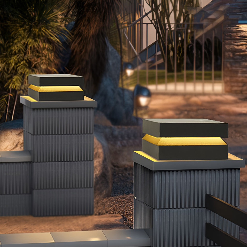 Outdoor Solar Lights Deck Modern Square Waterproof Black – Stainless Steel Post Cap Light for Fence & Patio
