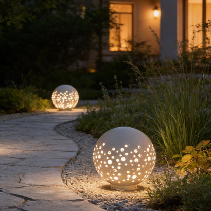 Outdoor Sphere Light Waterproof Round Hollow Metal Modern Light