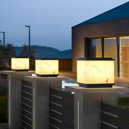 Outdoor Stone Pillar Lights Modern Square Marble-Textured Light