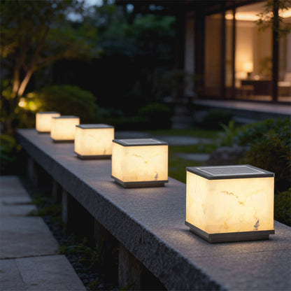 Outdoor Stone Pillar Lights Modern Square Marble-Textured Light