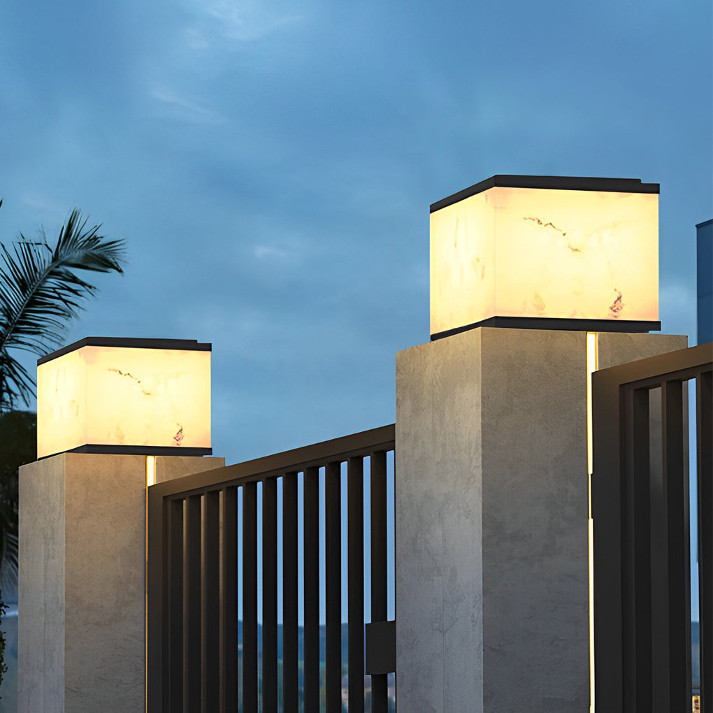 Outdoor Stone Pillar Lights Modern Square Marble-Textured Light