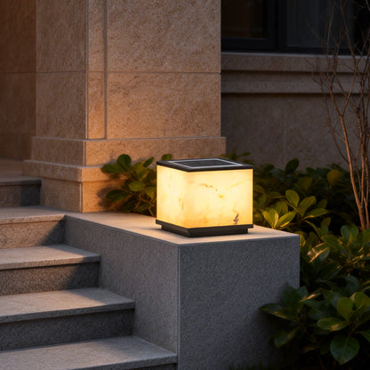 Outdoor Stone Pillar Lights Modern Square Marble-Textured Light
