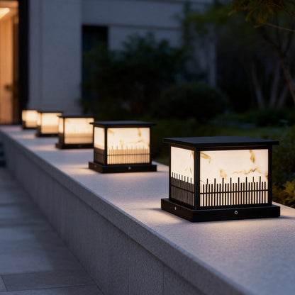 Outdoor Stone Pillar Lights Square Solar Fence Light