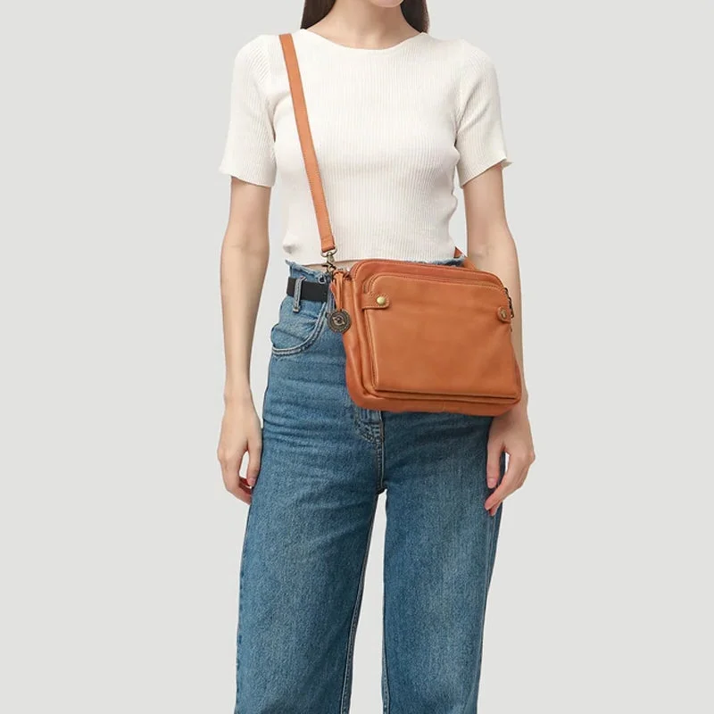 Crossbody Leather Shoulder Bag Women 3-Layer - Small Convertible Clutch Purse for Travel Everyday Use