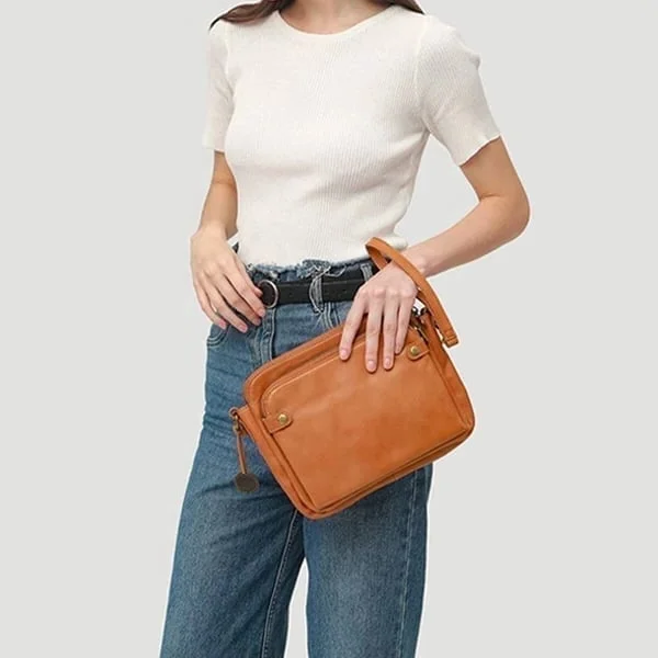 Crossbody Leather Shoulder Bag Women 3-Layer - Small Convertible Clutch Purse for Travel Everyday Use