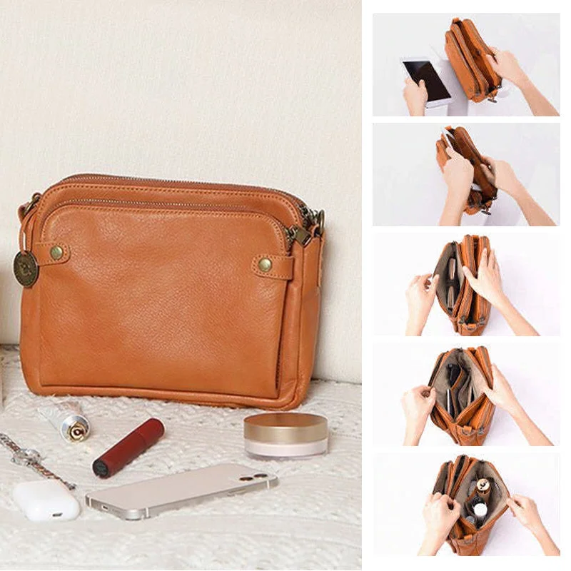Crossbody Leather Shoulder Bag Women 3-Layer - Small Convertible Clutch Purse for Travel Everyday Use