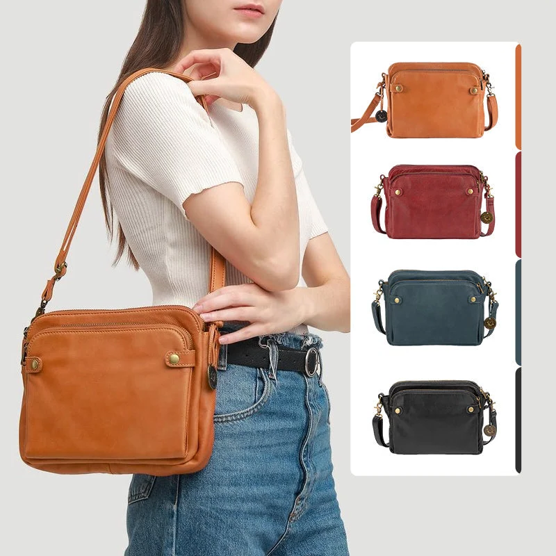 Crossbody Leather Shoulder Bag Women 3-Layer - Small Convertible Clutch Purse for Travel Everyday Use