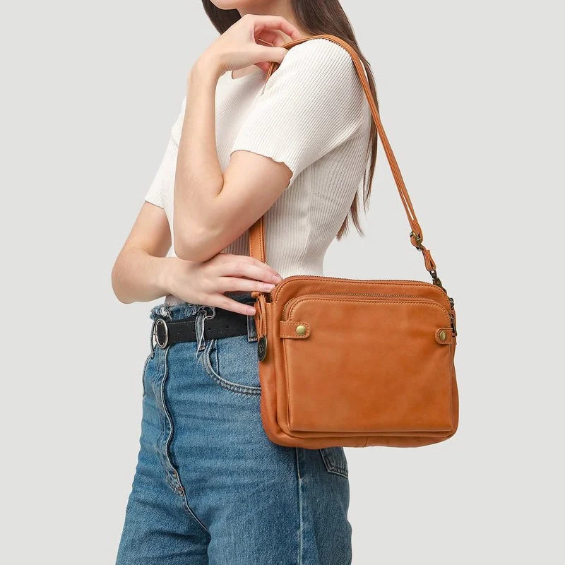 Crossbody Leather Shoulder Bag Women 3-Layer - Small Convertible Clutch Purse for Travel Everyday Use