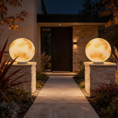 Moon-Shaped Stone Pillar Light – Solar & Hardwired Outdoor LED Decorative Post Cap Light