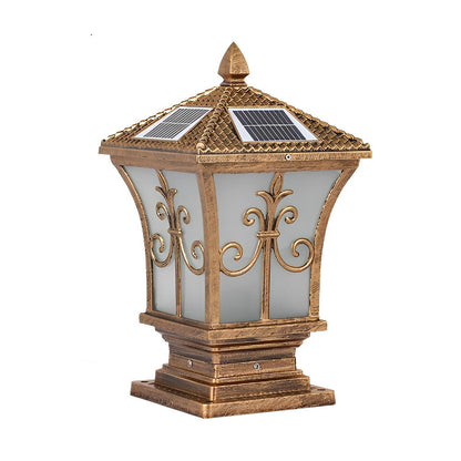Pillar Lantern Lights Vintage Pattern Waterproof Solar Light