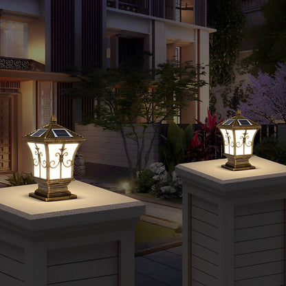 Pillar Lantern Lights Vintage Pattern Waterproof Solar Light