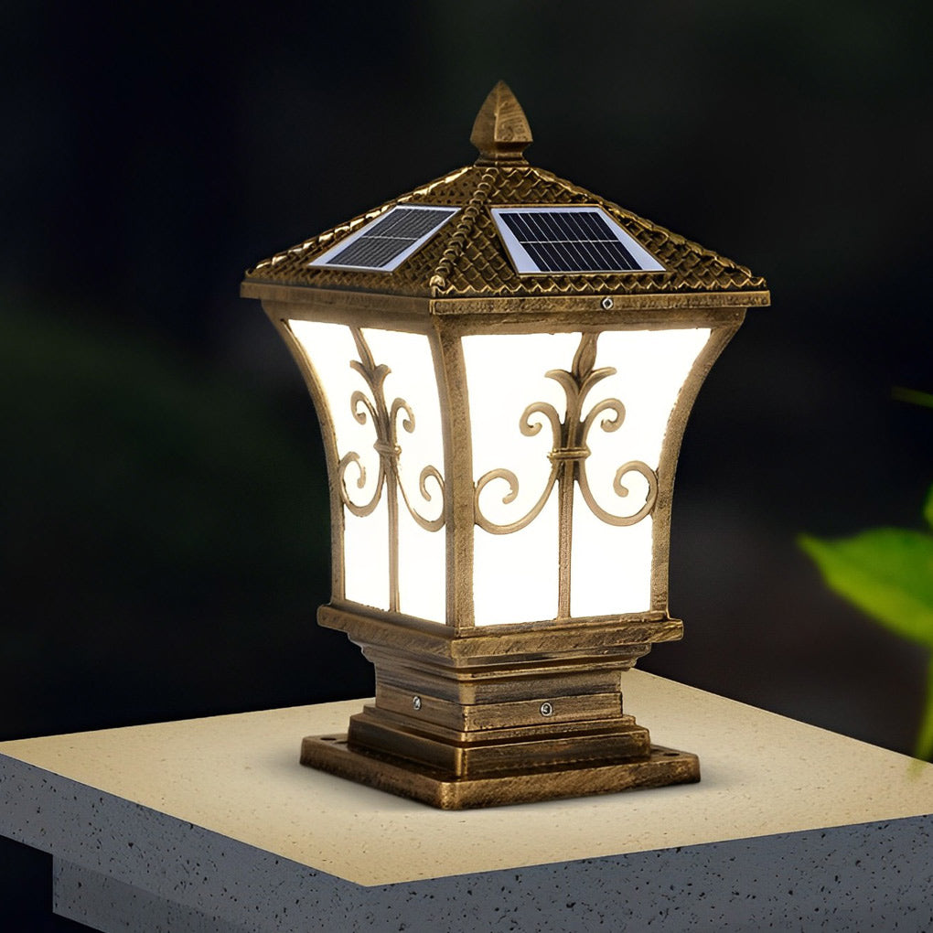 Pillar Lantern Lights Vintage Pattern Waterproof Solar Light