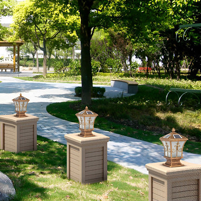 Pillar Lantern Lights Vintage Pattern Waterproof Solar Light