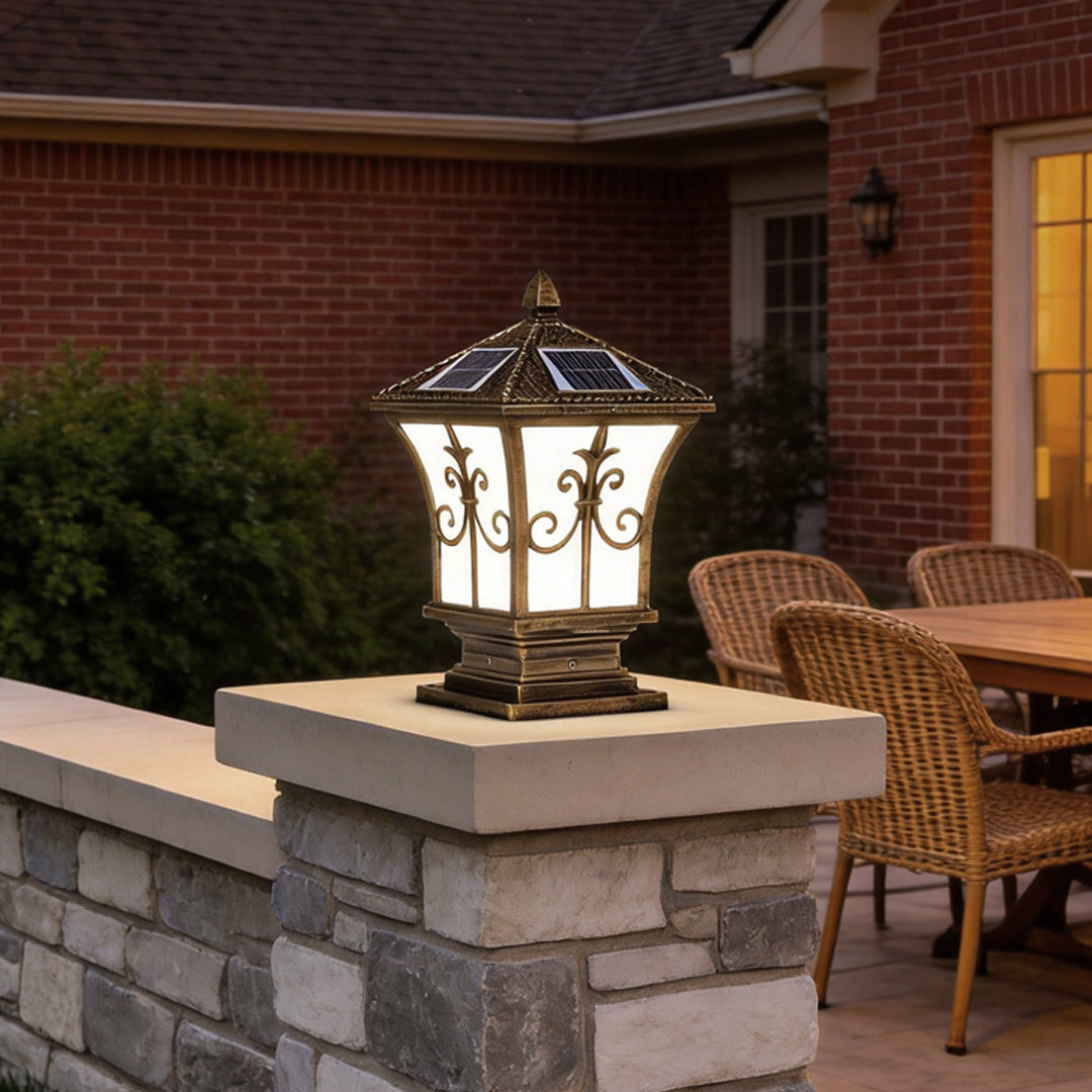 Pillar Lantern Lights Vintage Pattern Waterproof Solar Light