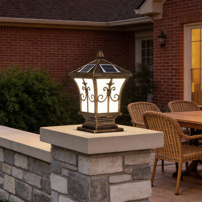 Pillar Lantern Lights Vintage Pattern Waterproof Solar Light