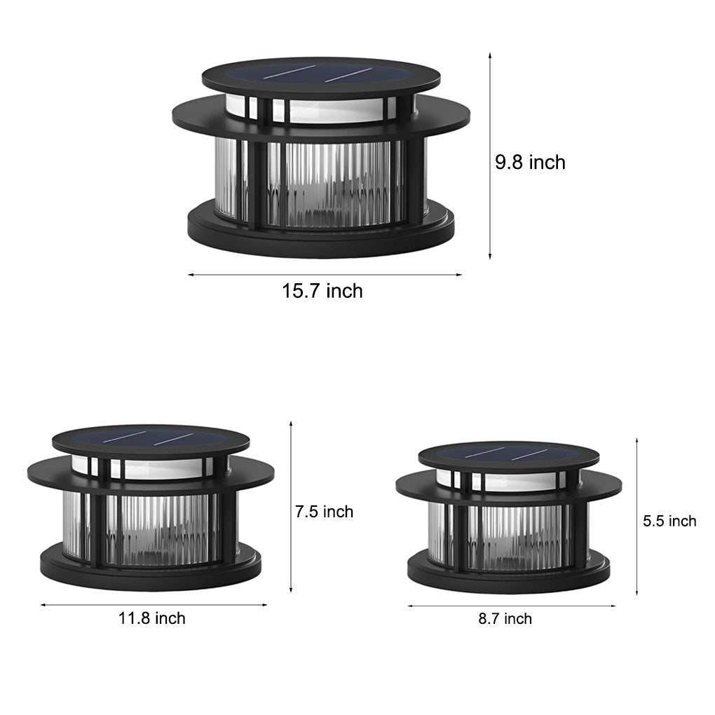 Pillar Solar Light Round Waterproof LED Black Modern Light