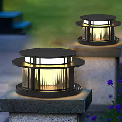 Pillar Solar Light Round Waterproof LED Black Modern Light