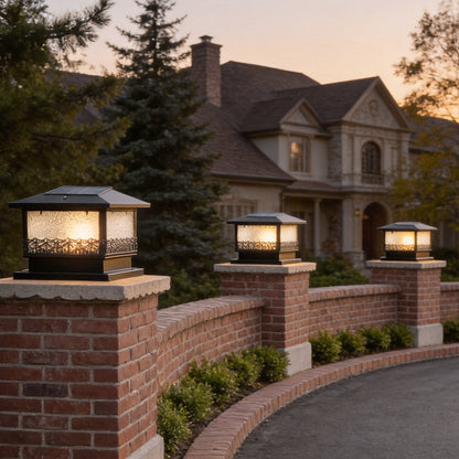 Pillar Solar Lights for Outdoors Retro Black Fence Light