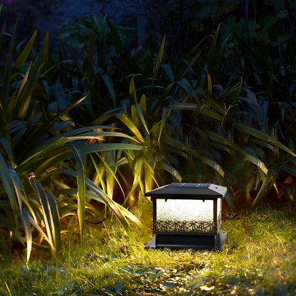 Pillar Solar Lights for Outdoors Retro Black Fence Light