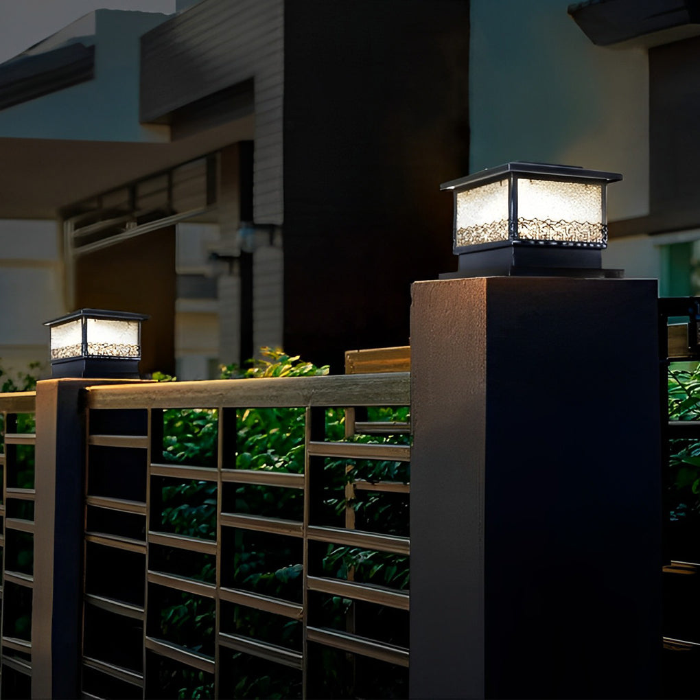 Pillar Solar Lights for Outdoors Retro Black Fence Light