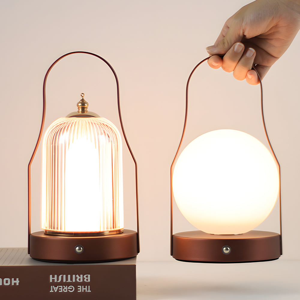 Portable Rechargeable LED Lantern with Brass Handle – Touch Control Cordless Table Lamp for Indoor & Outdoor