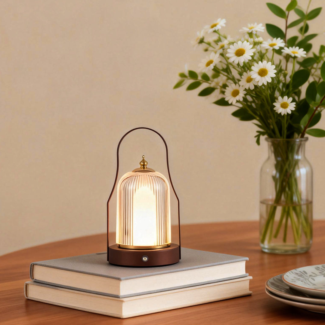 Portable Rechargeable LED Lantern with Brass Handle – Touch Control Cordless Table Lamp for Indoor & Outdoor