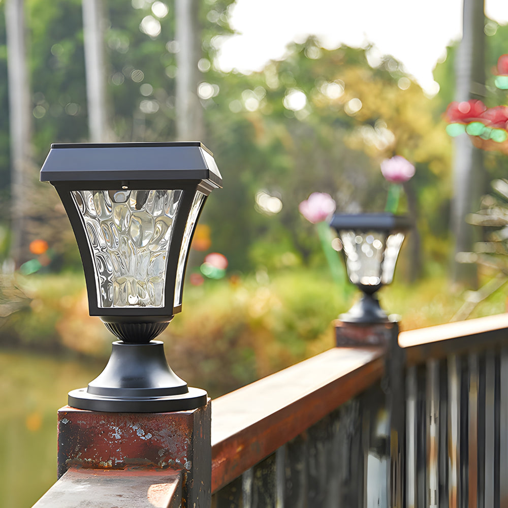 LED Solar Fence Post Cap Lights Waterproof Cast Lanterns Light