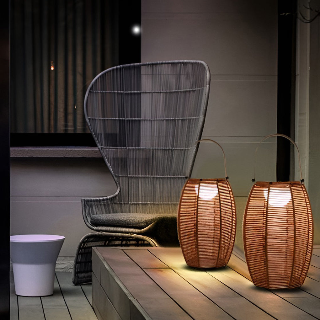 Rattan Floor Lantern LED Waterproof Portable Modern Outdoor Light