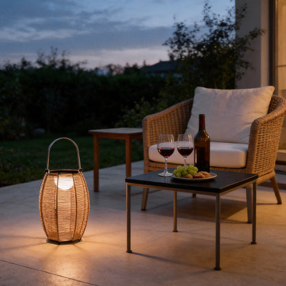 Rattan Floor Lantern LED Waterproof Portable Modern Outdoor Light