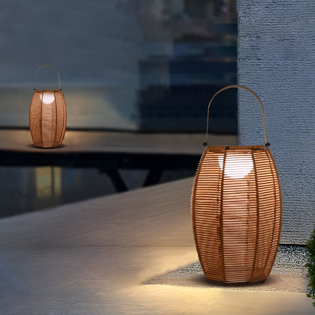 Rattan Floor Lantern LED Waterproof Portable Modern Outdoor Light