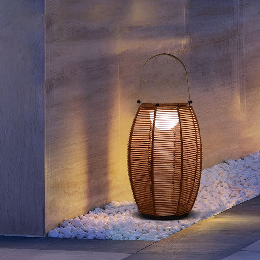 Rattan Floor Lantern LED Waterproof Portable Modern Outdoor Light