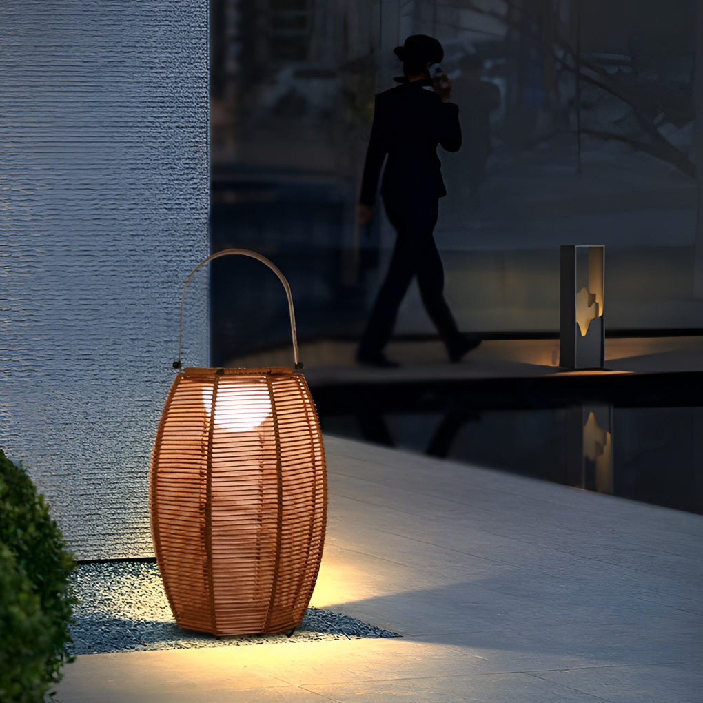 Rattan Floor Lantern LED Waterproof Portable Modern Outdoor Light